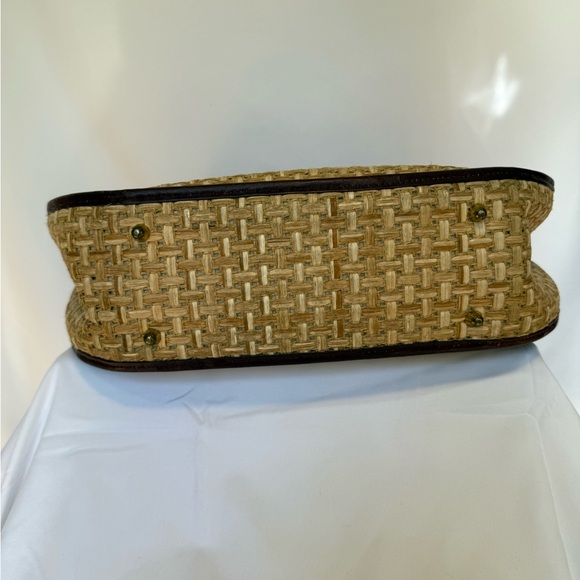 Etienne Aigner Woven Straw & Brown Leather Shoulder Bag Vintage-Inspired - Picture 5 of 12